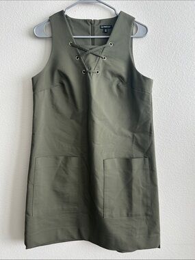 Who What Wear Olive Green Lace-Up Shift Mini Dress